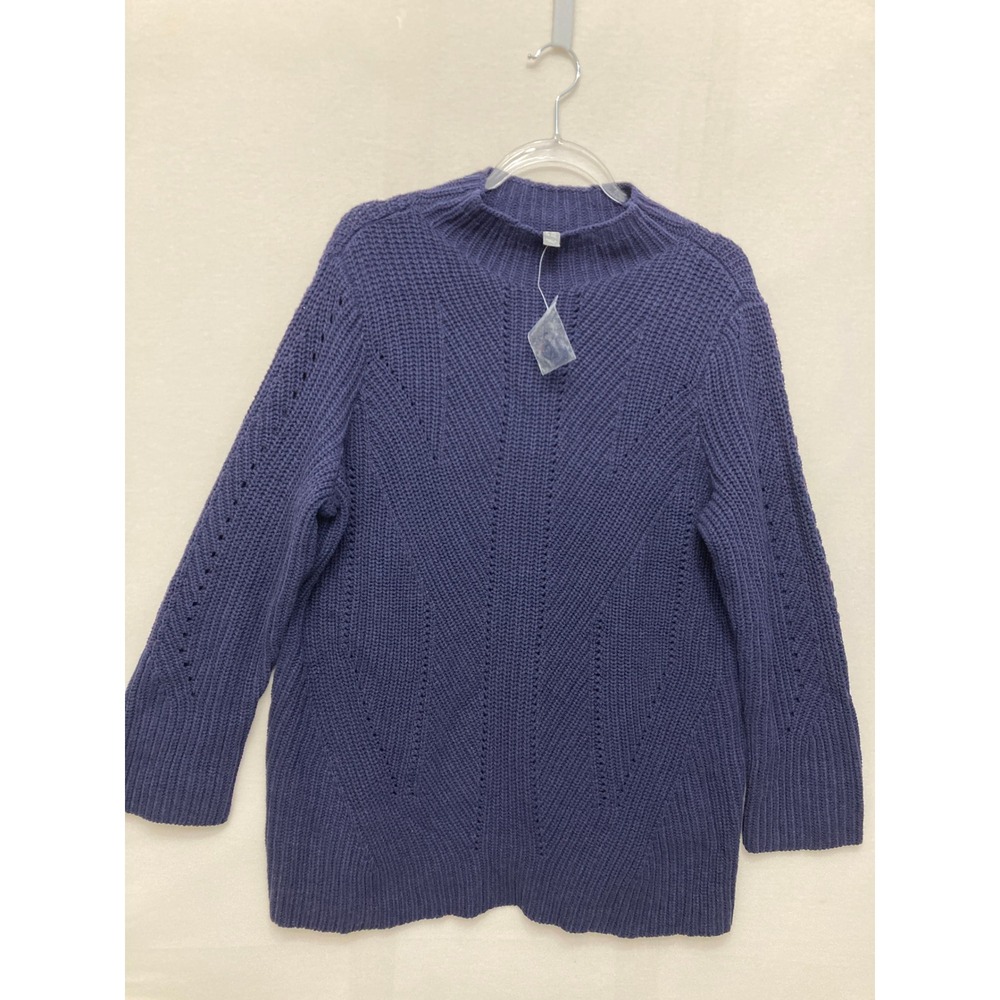 New Lisa Rinna Collection Sweater 1X Navy Mock Neck Pointelle Knit Cozy Preppy